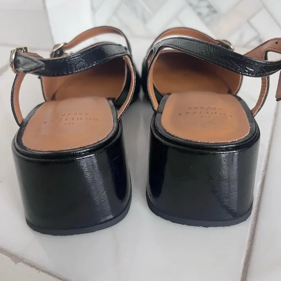Sezane Black Leather Mary Jane Slingback Heels - Picture 10 of 11